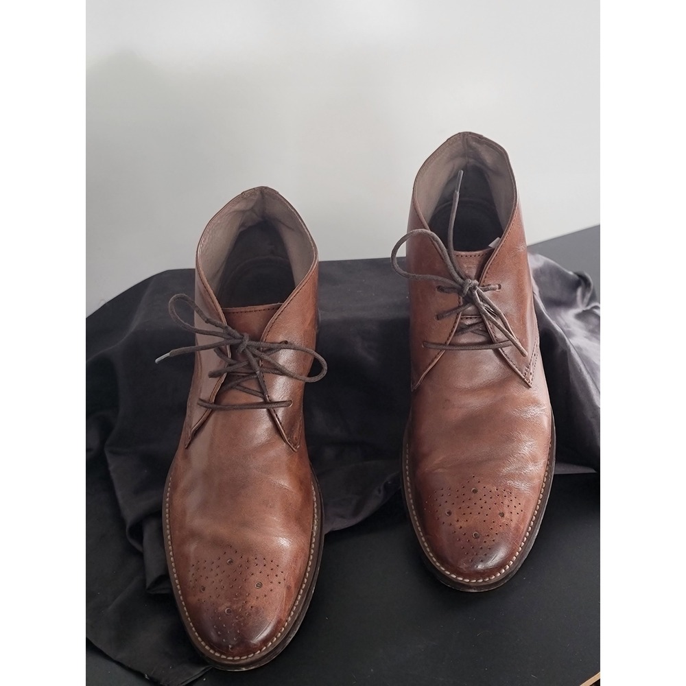 Johnston & Murphy Mens Tan Brown Leather Wingtip Brogue Chukka Boots 9.5M